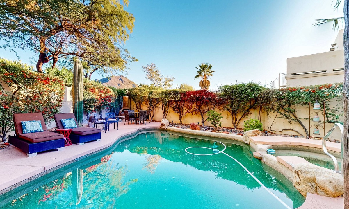 Rancho Villas House | Attractive home with private pool, spa, patio, AC, & W/D - near attractions