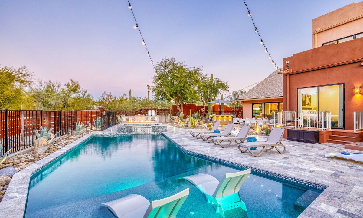 Desert View Village House | Stunning Estate with Mountain Views, Heated Pool, Fun Game Room, & Hot Tub!