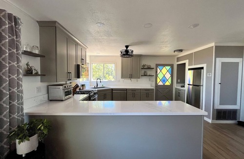 Crestline Cabin | Dogs are family also 240° Lakefront View Spacious modern Family Retreat sleeps 8
