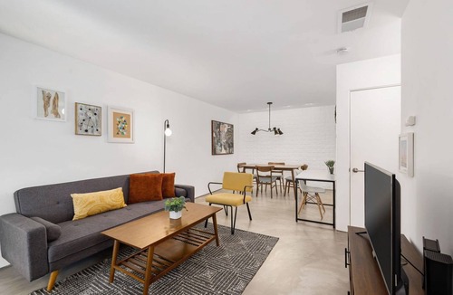 Racquet Club West Condo | Furnished, comfortable Mid-Mod unit with Pool. Quiet, all utilities included!