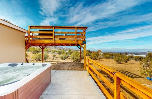 Pinon Hills House | Gated Mtn-View Home with Private Six-Person Hot Tub & Sauna - Dog-Friendly