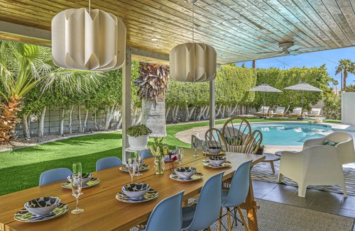 Desert Park Estates House | Mid-Century Gem near Downtown w/AC, Pvt. Pool & Spa + Lush Backyard w/Mtn. View