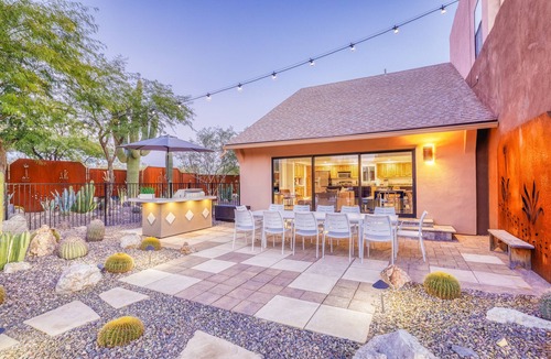 Desert View Village House | Stunning Estate with Mountain Views, Heated Pool, Fun Game Room, & Hot Tub!