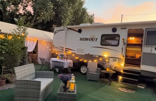 Ojai Apartment | The Grand Suite spacious contemporary trailer, outdoor living area, rose garden