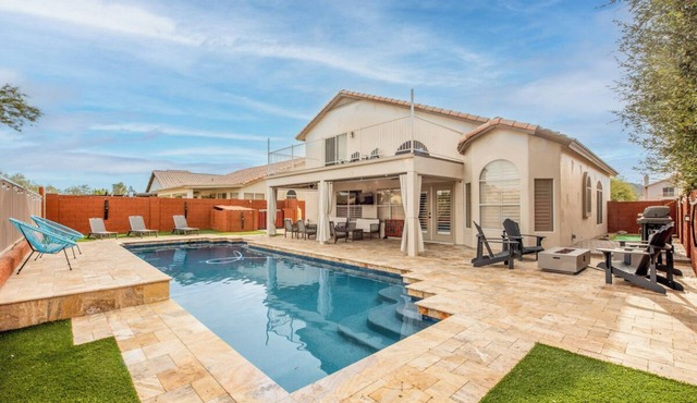 Open desert view home retreat by lakes, golf, trails, and optional heated pool