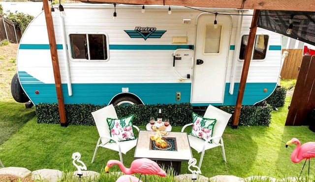 Vintage-Inspired Retro RV with Flamingo Theme Near Coast & Hiking Trails, El Cajon CA